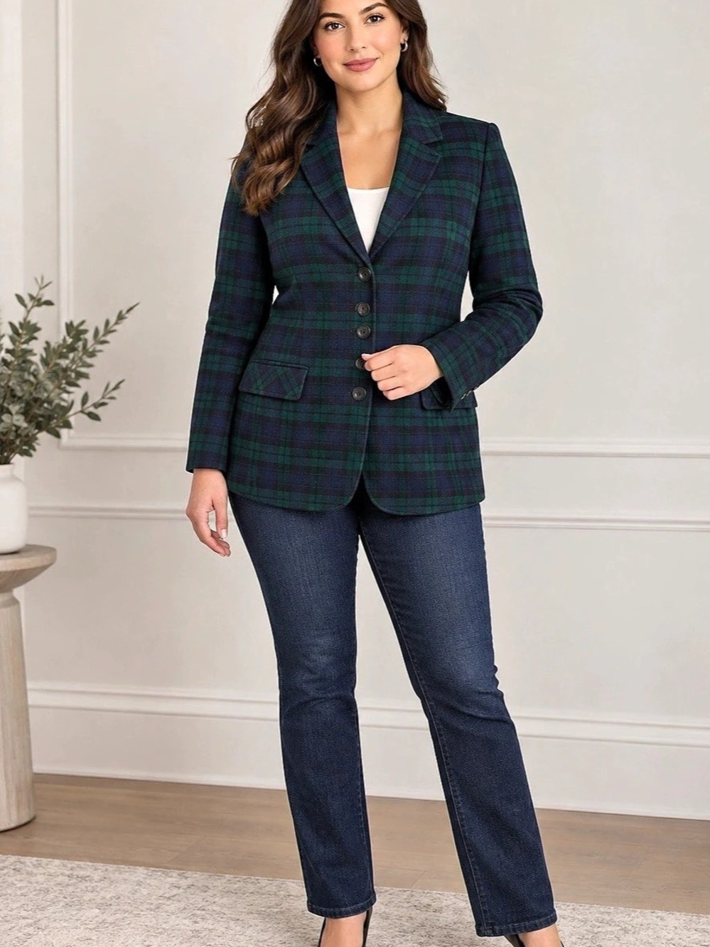 Appleseed's Plaid Blazer in Green & Blue Size 6 Like New